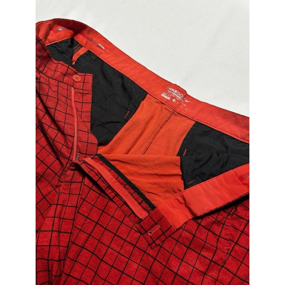 Nike Golf Shorts Mens Size 38 Red Black Grid Dri-FIT Tour Performance 639801-647